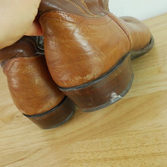 Nocona Men's 11 D Western Boots Vintage USA Brown Leather Embroidered Distressed - Picture 12 of 16